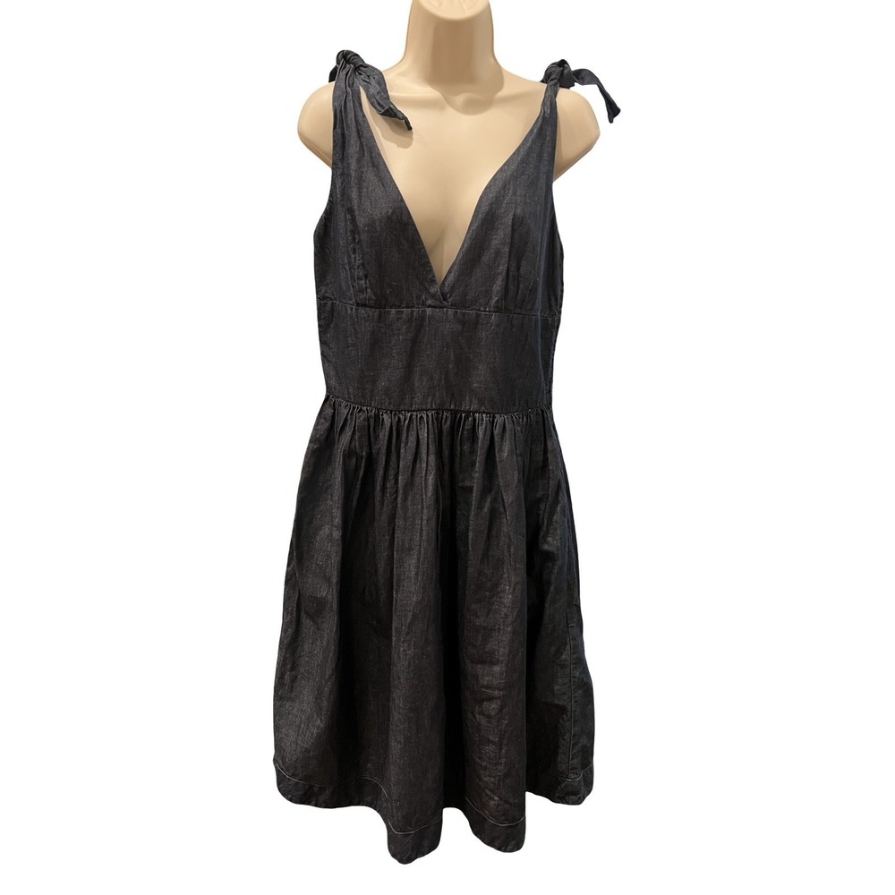 Moschino Jeans Vintage Y2K Cotton Linen Denim Tie Shoulder Midi Dress IT 46 US12